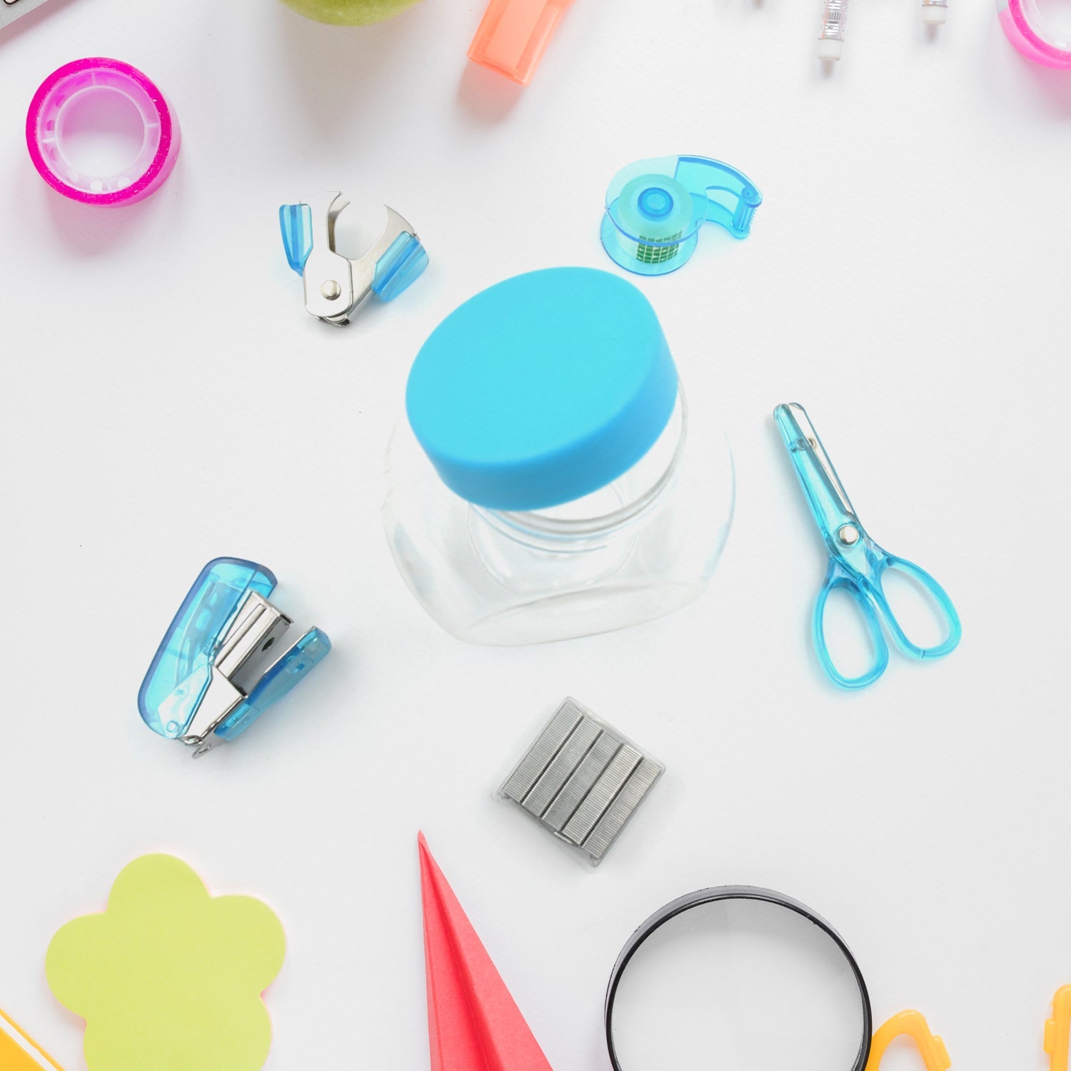 4143 Mini Office Stationery Set, Including Stapler, Scissors, Paper Clips, Tape Dispenser, Transparent Tape, And Staples 4143 Mini Office Stationery Set, Including Stapler, Scissors, Paper Clips, Tape Dispenser, Transparent Tape, And Staples